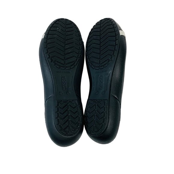 Crocs Slip On Ballet Flats Shoes Size 8 Matte Black Mirror Cap Toe Comfort - Picture 10 of 12